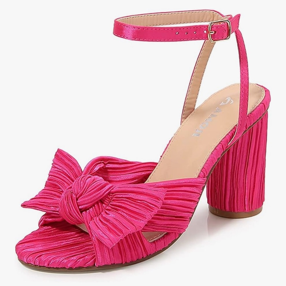 Elegant Fuchsia Bow Heels with Ankle Strap
